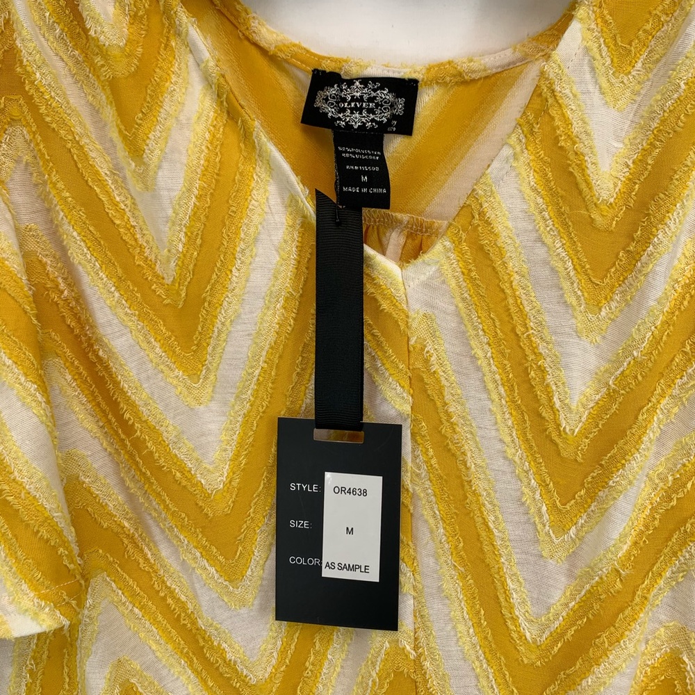 NWT Oliver Yellow Chevron Blouse Bell Sleeve Top Womens Shirt Medium Knot Shirt - Picture 4 of 16